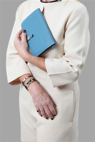 Carteira Hermés Dogon Couro Clemence Azul