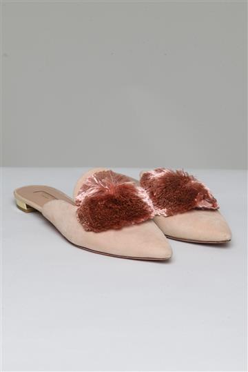 Rasteira Aquazzura Mule Pom Pom Bege