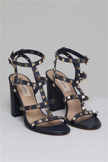 Sandália Valentino Rockstud Salto Bloco Azul