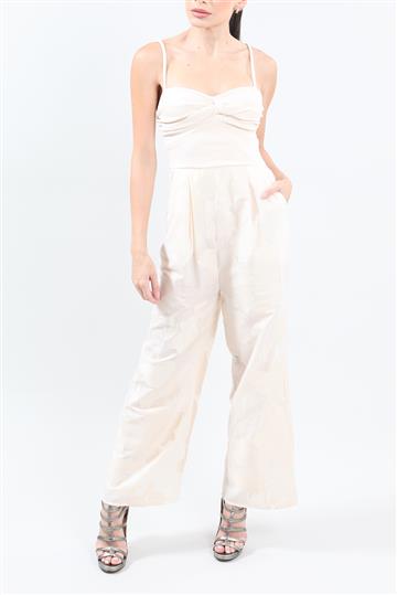 Macacão Cris Barros Alça Fina e Bordado Creme