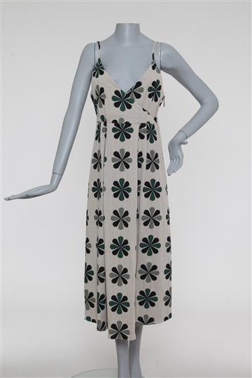 Vestido A. Niemeyer Alça Fina Linhão Estampado Bege