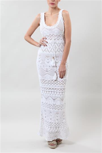 Vestido Emilio Pucci Longo em Crochê Branco