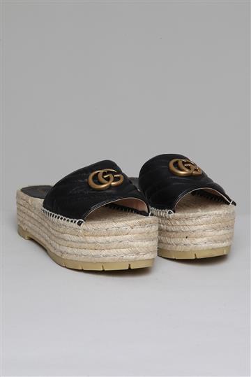 Sandália Gucci Mule Corda e Couro Preta