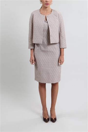 Conjunto Max Mara Vestido e Casaqueto Bordado Bege