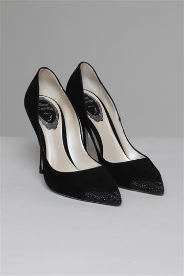 Sapato Rene Caovilla Scarpim Camurça e Cristais Preto