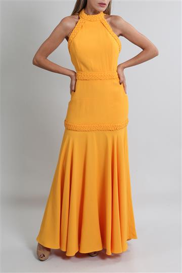 Vestido Achados da New Longo Decote Frente Única Amarelo