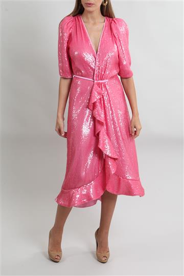 Vestido Cris Barros Paetês Envelope Rosa