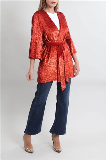 Kimono Retrofetê Paetês  Vermelho