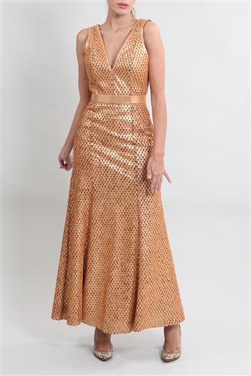 Vestido Patricia Viera Longo com Aplicação Dourado