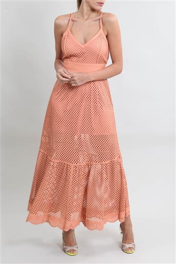 Vestido Lica Melzer Longo em Couro com recortes Terracota