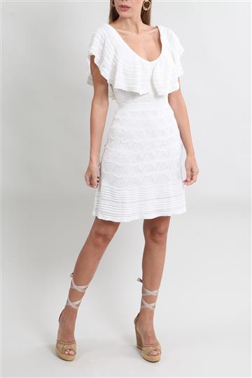 Vestido M Missoni Decote Babados Branco