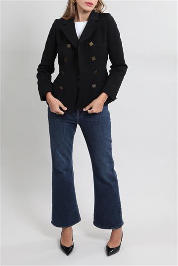 Casaco Moschino Botôes Quadrados Lã Virgem Preto