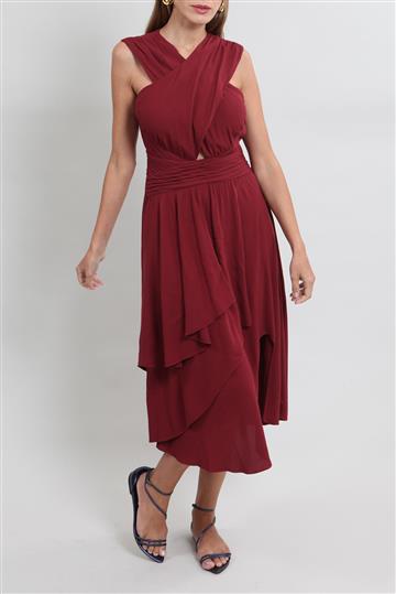 Vestido Cris Barros Decote Transpassado e Recortes Vermelho