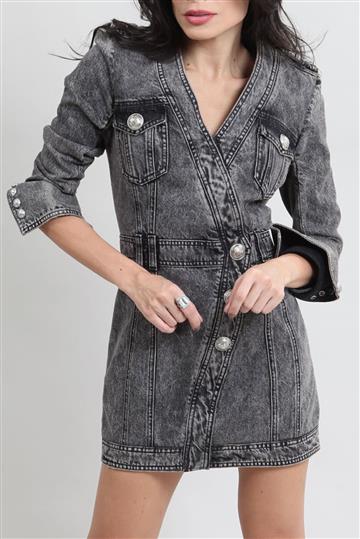 Vestido Balmain Jeans Stonado Mini Cinza