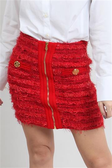Saia Balmain Mini Bouclê Lurex Vermelho