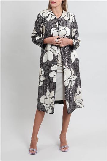 Casaco Cris Barros Tipo Mantô Bordado em Paetês Estampado