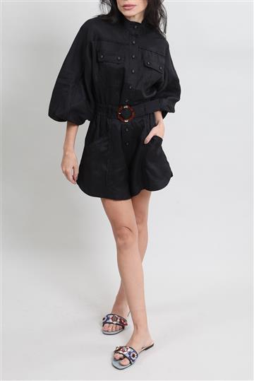 Macacão Zimmermann Linho com Cinto Fivela Tartaruga Preto