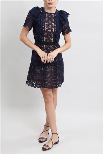 Vestido Self-Portrait Renda e Crochê Azul