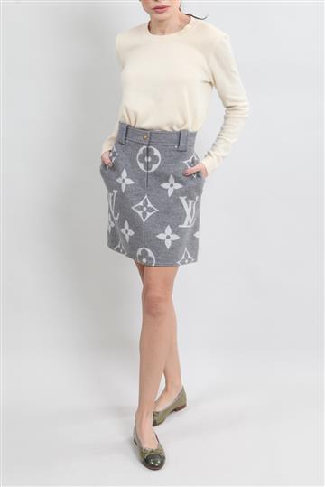 Saia Louis Vuitton Lã Giant Monograma Cinza