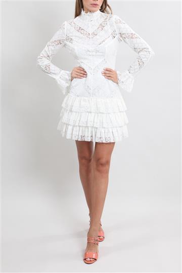 Vestido Zimmermann Renda e Babados Branca