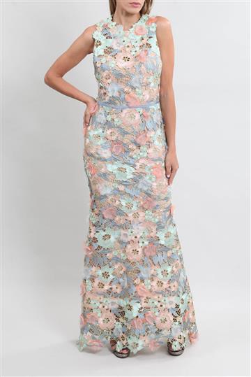 Vestido Marchesa Longo Renda e Bordados Colorido