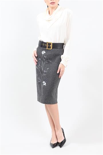 Saia Dolce & Gabbana Lápis Escama de Peixe Bordada Cinza