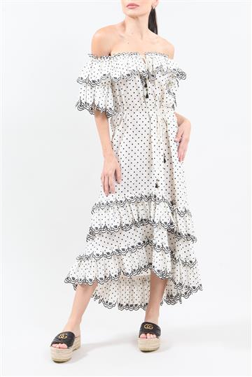 Vestido Zimmermann Linho com Bordado Bicolor Off-White