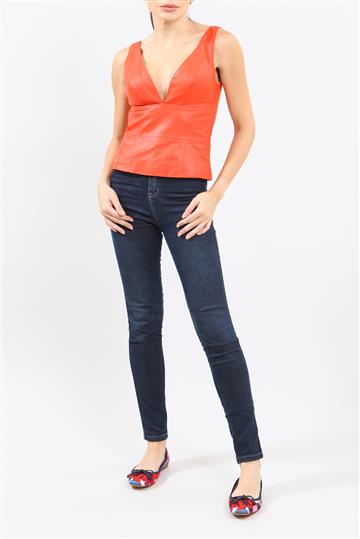 Blusa Patricia Viera Couro Decote 