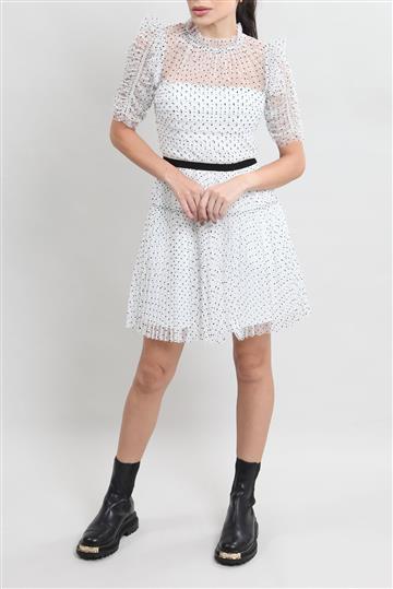 Vestido Self-Portrait Tule com Bordados Branco