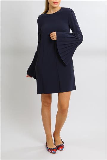 Vestido Stella McCartney Tubinho Mangas Pregueadas Azul