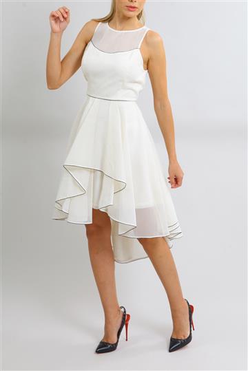 Vestido Halston Babados Plissado Branca