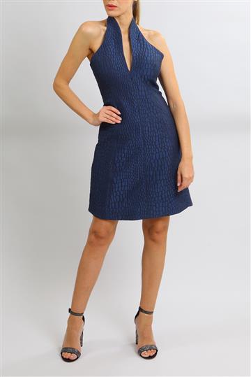 Vestido Halston Frente Única Texturizado Azul