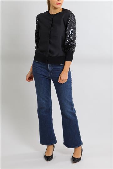 Jaqueta Alberta Ferretti Bomber Manga Paetês Preto