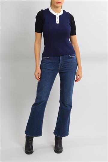 Blusa Courrèges Tricô Canelado Azul