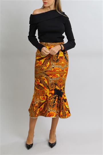 Saia Givenchy Midi Peplum Seda Laranja