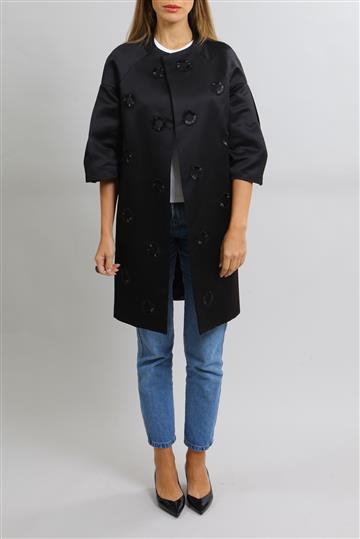 Casaco Reinaldo Lourenço Zibeline com Bordados Preto