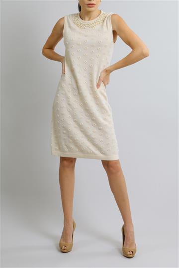 Vestido Chanel Cashmere Bordado Pérolas Creme