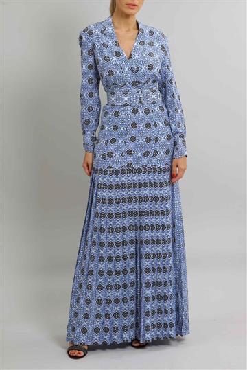 Vestido Achados da New Longo Plissado Rebecca de Ravenel Azul