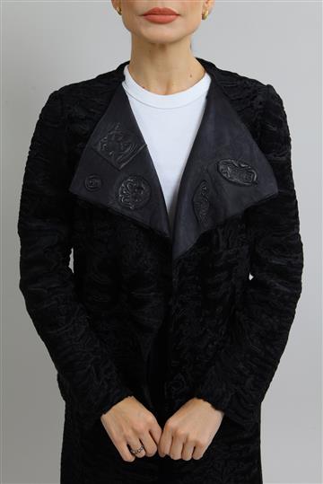 Casaco Christian Dior Veludo Astracan e Couro Dupla Face Preto