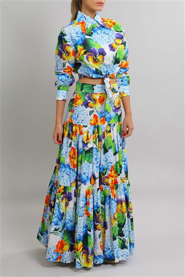 Conjunto Dolce & Gabbana Saia e Camisa Algodão Floral Colorido