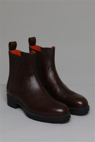 Bota Hermés Couro Cano Baixo Tratorada Marrom