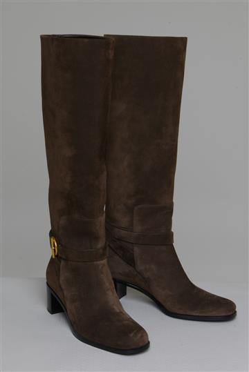 Bota Hermés Camurça Cano Alto Marrom