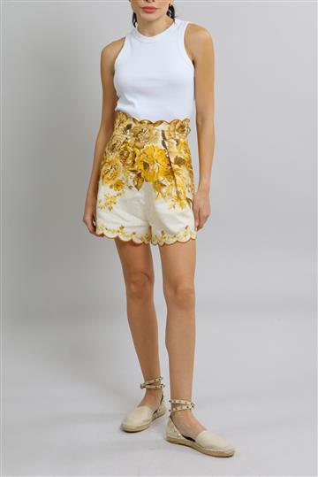 Shorts Zimmermann Linho Floral Amarelo