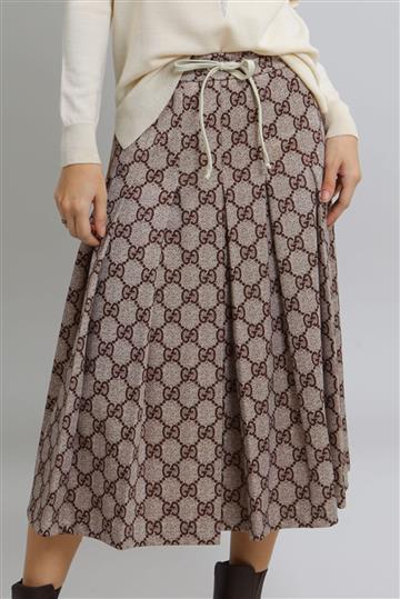 Saia Gucci Plissada Monograma Marrom