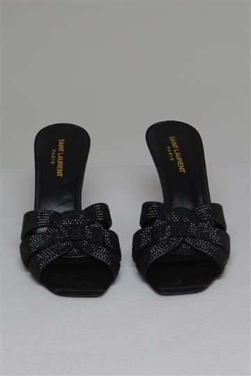 Sandália Saint Laurent Mule Pedrarias Preto