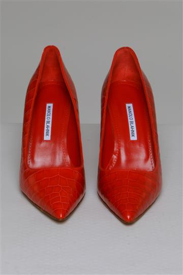 Sapato Manolo Blahnik Scarpin Couro Prensado Vermelho