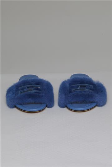 Rasteira Fendi Monograma e Pele Azul