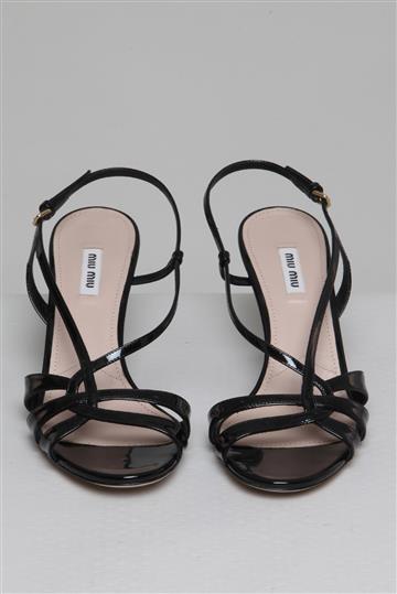 Sandália Miu Miu Verniz Salto Metalizado Preto