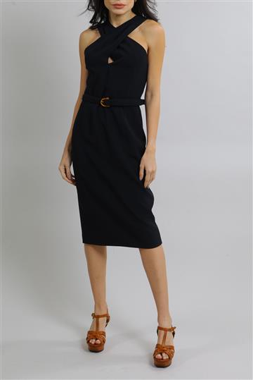 Vestido Gucci Decote e Cinto Bambu Preto