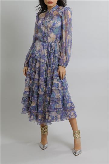 Vestido Zimmermann Seda e Lurex Azul